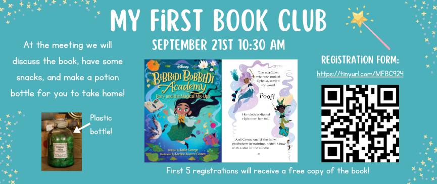 At the meeting we will discuss the book, have some snacks, and make a potion bottle for you to take home! First 5 registration will receive a free copy.