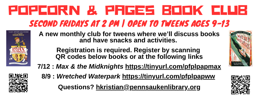 A new monthly club for tweens where we’ll discuss books and have snacks and activities. 